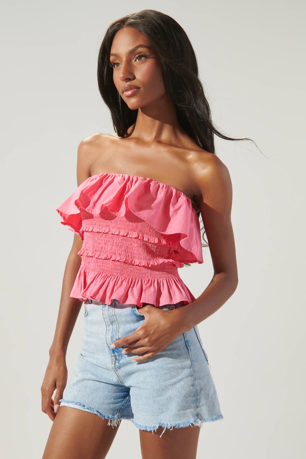 Ruffle smocked cheap tube top